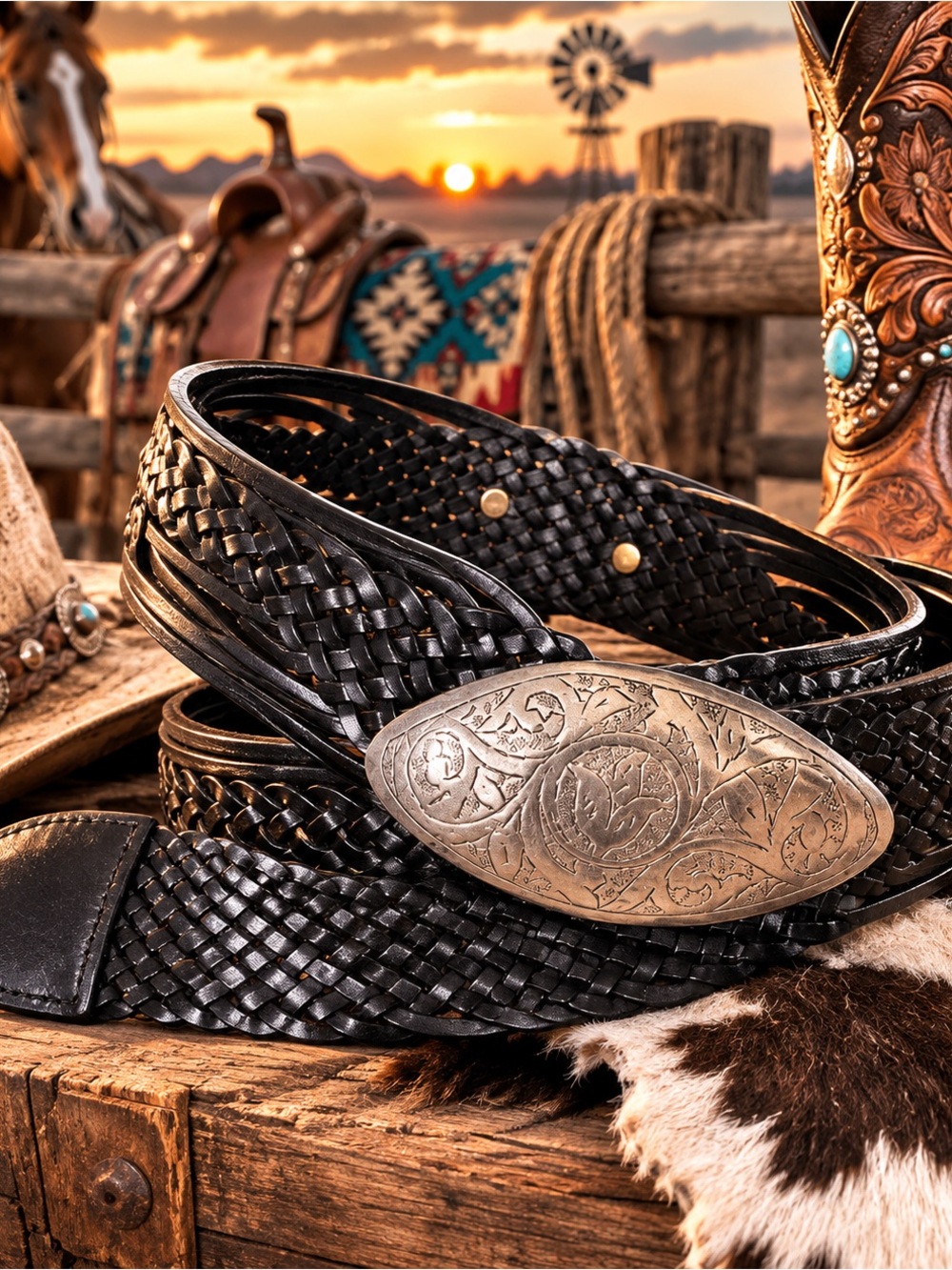 Genuine Leather Made in Morocco Cowgirl Western Braided Belt